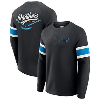 Men's Darius Rucker Collection by Fanatics Black Carolina Panthers Waffle-Knit Raglan Long Sleeve Henley T-Shirt