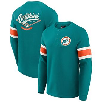 Men's Darius Rucker Collection by Fanatics Aqua Miami Dolphins Waffle-Knit Raglan Long Sleeve Henley T-Shirt
