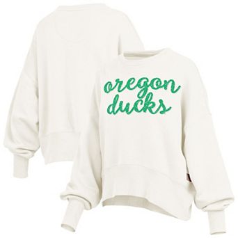 Women's Pressbox Cream Oregon Ducks Oversized Chelsea Waist Length Pullover Sweatshirt