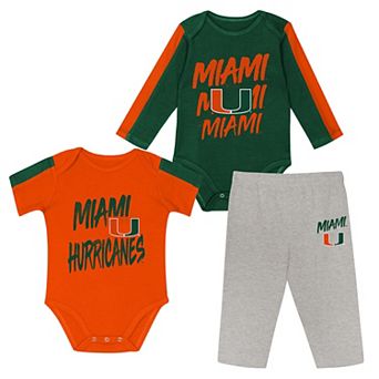 Infant Outerstuff Green/Orange Miami Hurricanes Double Down Creeper and Pants 3 pc Set