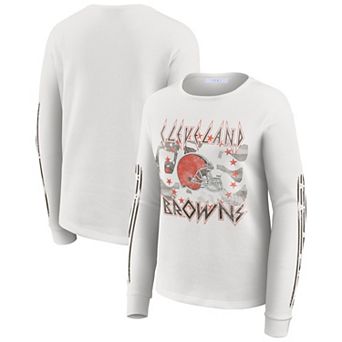 Women's WEAR by Erin Andrews White Cleveland Browns Graphic Waffle Long-Sleeve T-Shirt