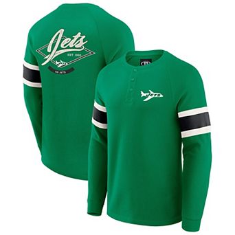 Men's Darius Rucker Collection by Fanatics Kelly Green New York Jets Waffle-Knit Raglan Long Sleeve Henley T-Shirt