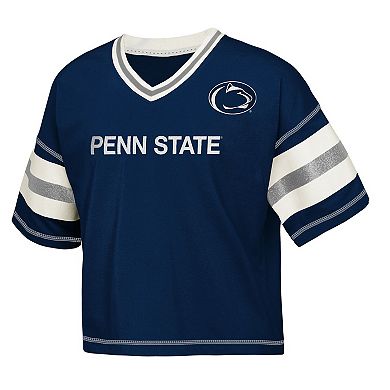 Girls Youth Outerstuff Navy Penn State Nittany Lions Gridiron Jersey V-Neck T-Shirt