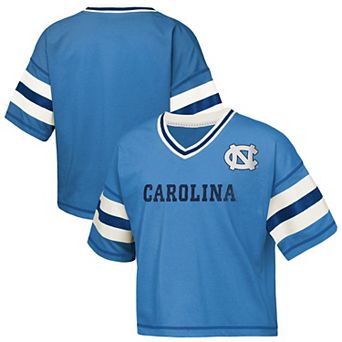Girls Youth Outerstuff Carolina Blue North Carolina Tar Heels Gridiron Jersey V-Neck T-Shirt
