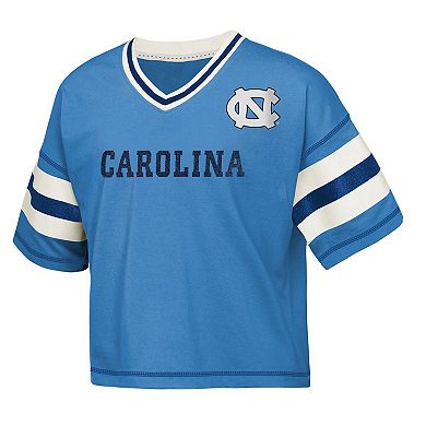 Girls Youth Outerstuff Carolina Blue North Carolina Tar Heels Gridiron Jersey V-Neck T-Shirt