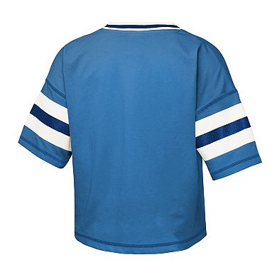 Girls Youth Outerstuff Carolina Blue North Carolina Tar Heels Gridiron Jersey V-Neck T-Shirt