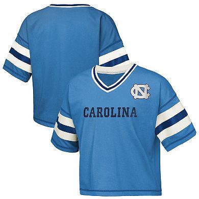 Girls Youth Outerstuff Carolina Blue North Carolina Tar Heels Gridiron Jersey V-Neck T-Shirt