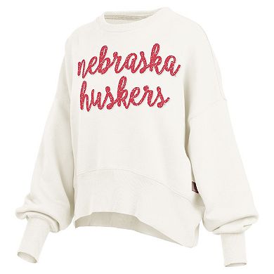 Women's Pressbox Cream Nebraska Huskers Oversized Chelsea Waist Length Pullover Sweatshirt