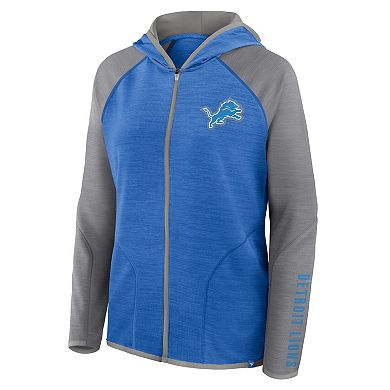 Women's Fanatics Blue/Gray Detroit Lions Redzone End Around Pass Raglan Full-Zip Hoodie