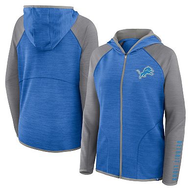 Women's Fanatics Blue/Gray Detroit Lions Redzone End Around Pass Raglan Full-Zip Hoodie