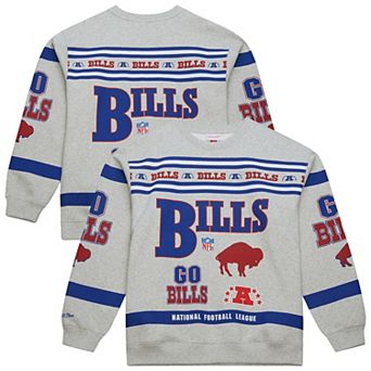 Men's Mitchell & Ness Heather Gray Buffalo Bills All Over Print Vintage Fleece Crewneck Sweatshirt