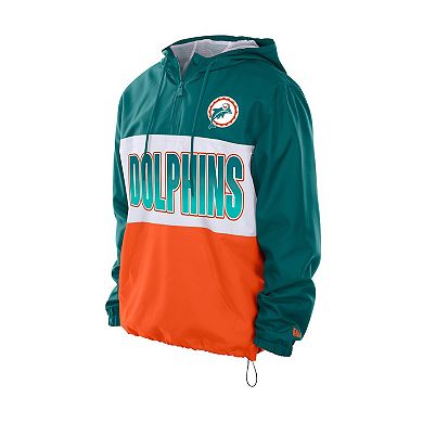 Men's New Era Aqua Miami Dolphins Ripstop Quarter-Zip Hooded Windbreaker