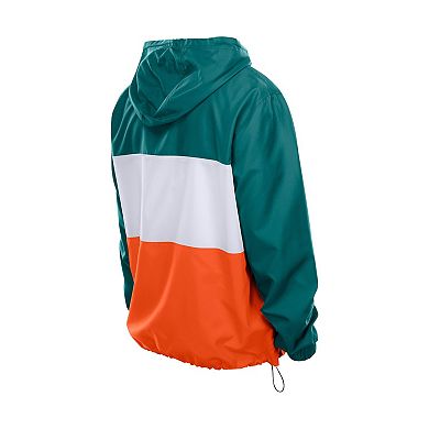 Men's New Era Aqua Miami Dolphins Ripstop Quarter-Zip Hooded Windbreaker