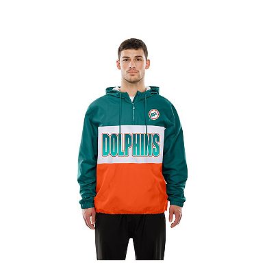 Men's New Era Aqua Miami Dolphins Ripstop Quarter-Zip Hooded Windbreaker