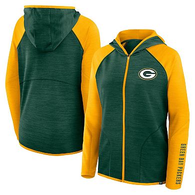 Women's Fanatics Green/Gold Green Bay Packers Redzone End Around Pass Raglan Full-Zip Hoodie