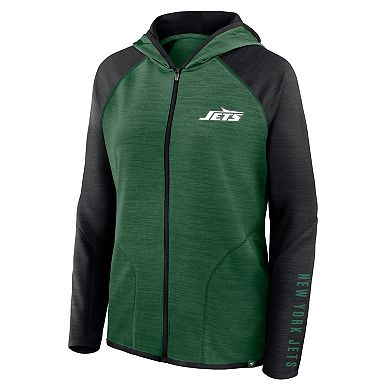Women's Fanatics Green/Black New York Jets Redzone End Around Pass Raglan Full-Zip Hoodie