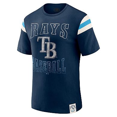 Men's Darius Rucker Collection by Fanatics Navy Tampa Bay Rays Distressed Sleeve Stripe T-Shirt