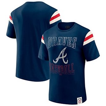 Men's Darius Rucker Collection by Fanatics Navy Atlanta Braves Distressed Sleeve Stripe T-Shirt