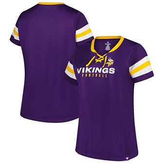 Women's Fanatics Purple Minnesota Vikings Plus Size Rhinestone Redzone Athena Lace-Up Notch Neck T-Shirt