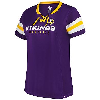 Women's Fanatics Purple Minnesota Vikings Plus Size Rhinestone Redzone Athena Lace-Up Notch Neck T-Shirt