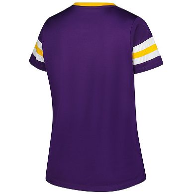 Women's Fanatics Purple Minnesota Vikings Plus Size Rhinestone Redzone Athena Lace-Up Notch Neck T-Shirt