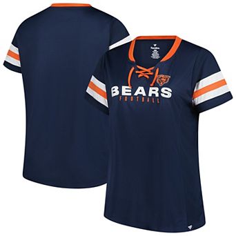 Women's Fanatics Navy Chicago Bears Plus Size Rhinestone Redzone Athena Lace-Up Notch Neck T-Shirt
