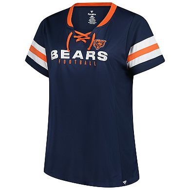Women's Fanatics Navy Chicago Bears Plus Size Rhinestone Redzone Athena Lace-Up Notch Neck T-Shirt