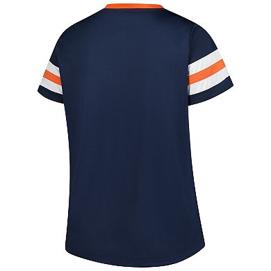 Women's Fanatics Navy Chicago Bears Plus Size Rhinestone Redzone Athena Lace-Up Notch Neck T-Shirt