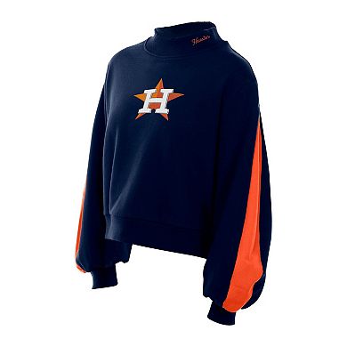 Women's New Era Navy Houston Astros Mock Neck Balloon Sleeve Sweatshirt