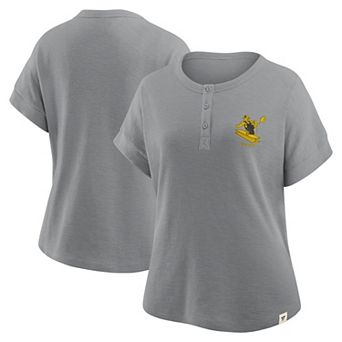 Women's Fanatics Heather Gray Pittsburgh Steelers Oversized��Hometown Premium Henley Shirt