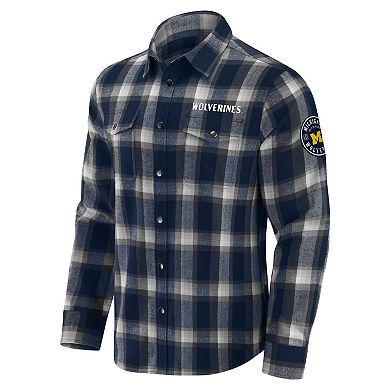 Men's Darius Rucker Collection by Fanatics Navy Michigan Wolverines Team Flannel Plaid Full-Snap Shirt
