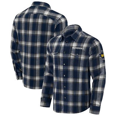 Men's Darius Rucker Collection by Fanatics Navy Michigan Wolverines Team Flannel Plaid Full-Snap Shirt