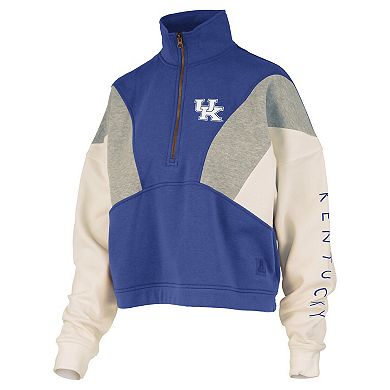 Women's Pressbox Royal Kentucky Wildcats Ferrara Color Block Quarter-Zip Sweatshirt