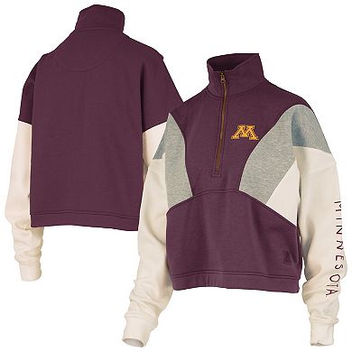 Women's Pressbox Maroon Minnesota Golden Gophers Ferrara Color Block Quarter-Zip Sweatshirt