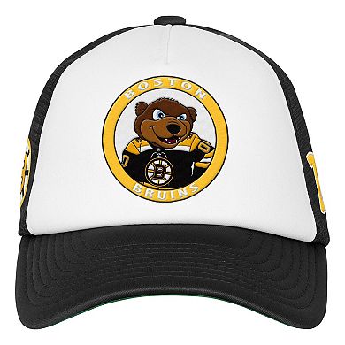 Youth Mitchell & Ness White Boston Bruins Mascot Adjustable Trucker Hat