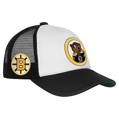 Youth Mitchell & Ness White Boston Bruins Mascot Adjustable Trucker Hat