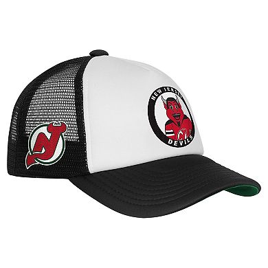Youth Mitchell & Ness White New Jersey Devils Mascot Adjustable Trucker Hat