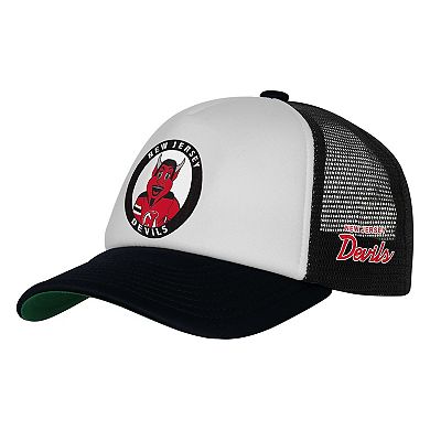 Youth Mitchell & Ness White New Jersey Devils Mascot Adjustable Trucker Hat