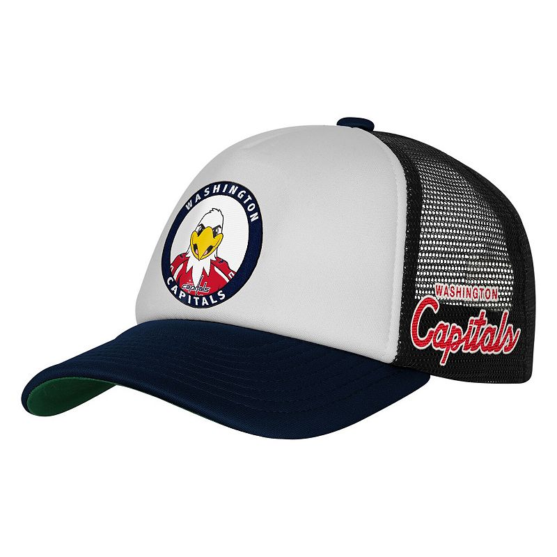 Youth Mitchell & Ness White Washington Capitals Mascot Adjustable Trucker Hat