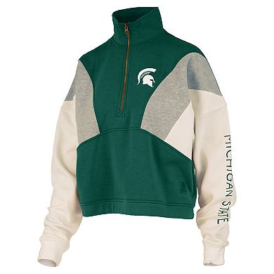 Women's Pressbox Green Michigan State Spartans Ferrara Color Block Quarter-Zip Sweatshirt
