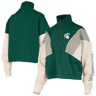 Women's Pressbox Green Michigan State Spartans Ferrara Color Block Quarter-Zip Sweatshirt