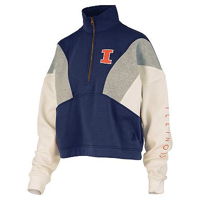 Women's Pressbox Navy Illinois Fighting Illini Ferrara Color Block Quarter-Zip Sweatshirt
