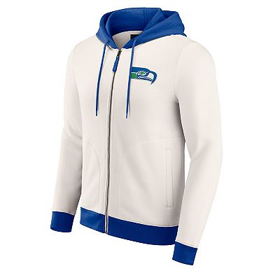 Men's Darius Rucker Collection by Fanatics Cream Seattle Seahawks Distressed Graphics Full-Zip Hoodie