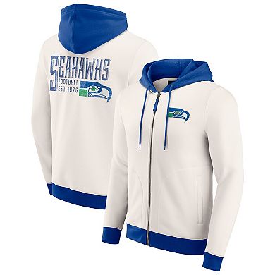 Men's Darius Rucker Collection by Fanatics Cream Seattle Seahawks Distressed Graphics Full-Zip Hoodie