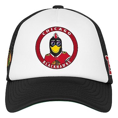 Youth Mitchell & Ness White Chicago Blackhawks Mascot Adjustable Trucker Hat