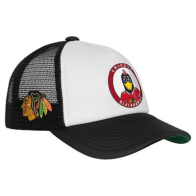 Youth Mitchell & Ness White Chicago Blackhawks Mascot Adjustable Trucker Hat