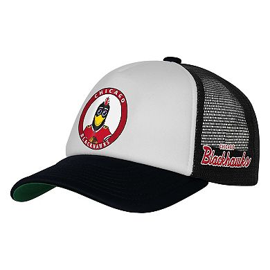 Youth Mitchell & Ness White Chicago Blackhawks Mascot Adjustable Trucker Hat