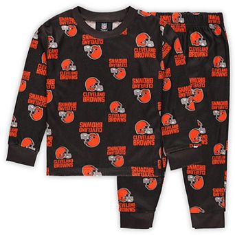 Toddler Outerstuff Brown Cleveland Browns All-Over-Print Long Sleeve T-Shirt and Pants Sleep Set