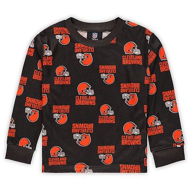 Toddler Outerstuff Brown Cleveland Browns All-Over-Print Long Sleeve T-Shirt and Pants Sleep Set