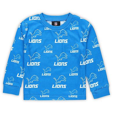 Toddler Outerstuff Blue Detroit Lions All-Over-Print Long Sleeve T-Shirt and Pants Sleep Set